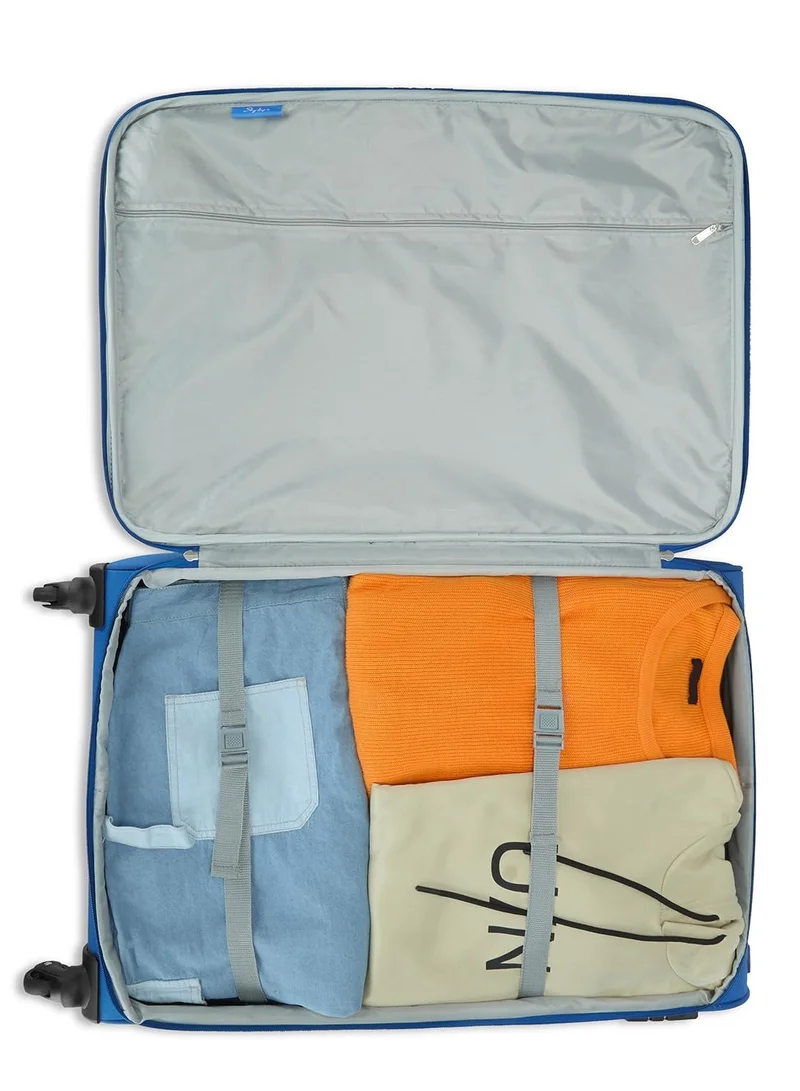Skybags Rhumba Checked Luggage| 4W Str (E)| Polyester Soft Sided 360° 4 Wheels Spinner Trolleys| Large-28 Inch - Blue