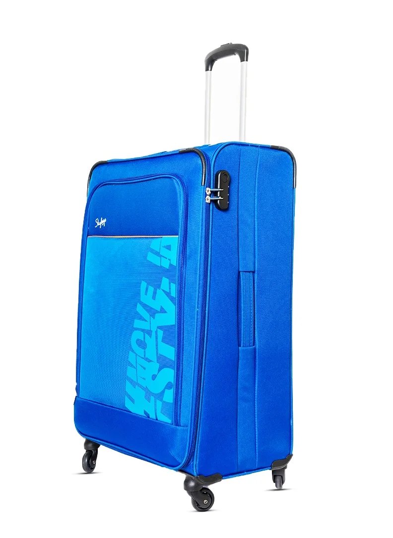 Skybags Rhumba Checked Luggage| 4W Str (E)| Polyester Soft Sided 360° 4 Wheels Spinner Trolleys| Large-28 Inch - Blue