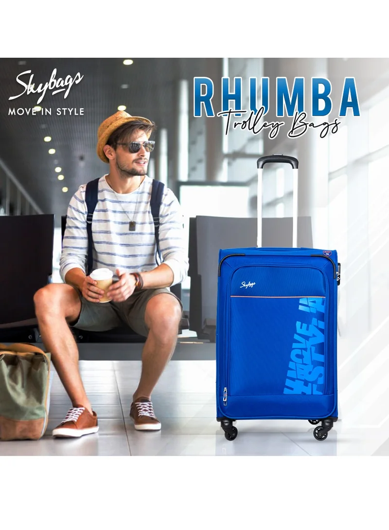 Skybags Rhumba Checked Luggage| 4W Str (E)| Polyester Soft Sided 360° 4 Wheels Spinner Trolleys| Large-28 Inch - Blue
