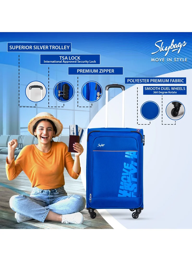 Skybags Rhumba Checked Luggage| 4W Str (E)| Polyester Soft Sided 360° 4 Wheels Spinner Trolleys| Large-28 Inch - Blue