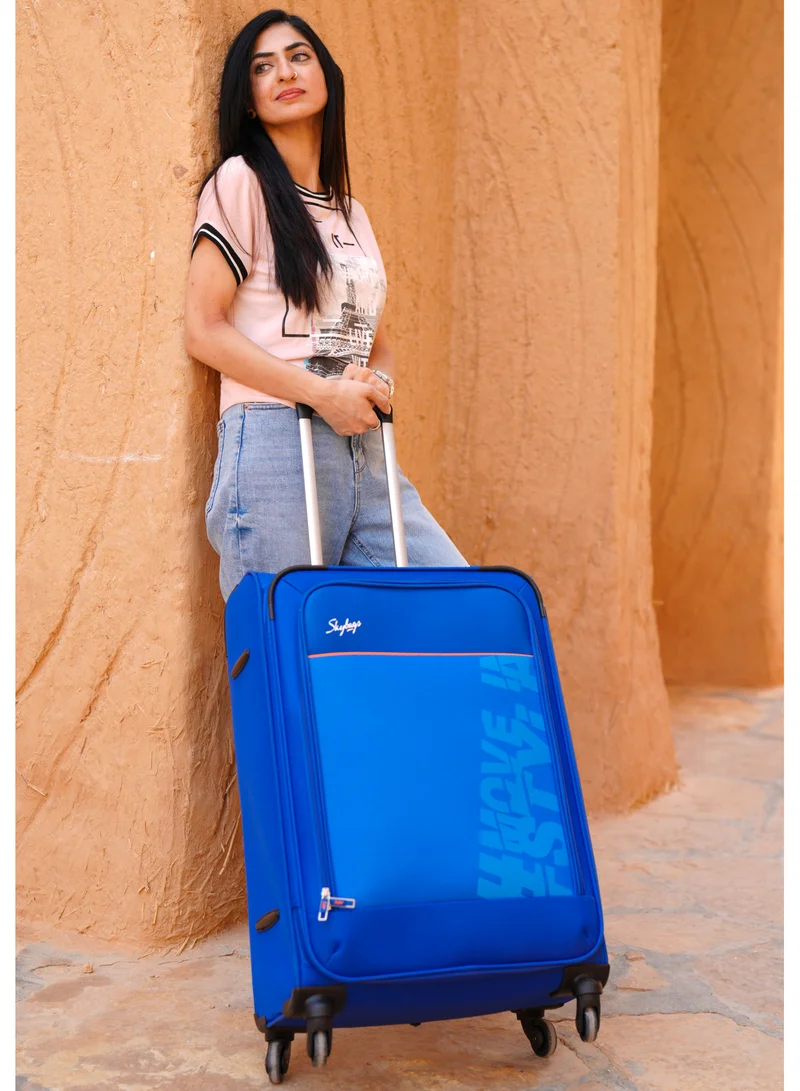 Skybags Rhumba Checked Luggage| 4W Str (E)| Polyester Soft Sided 360° 4 Wheels Spinner Trolleys| Large-28 Inch - Blue