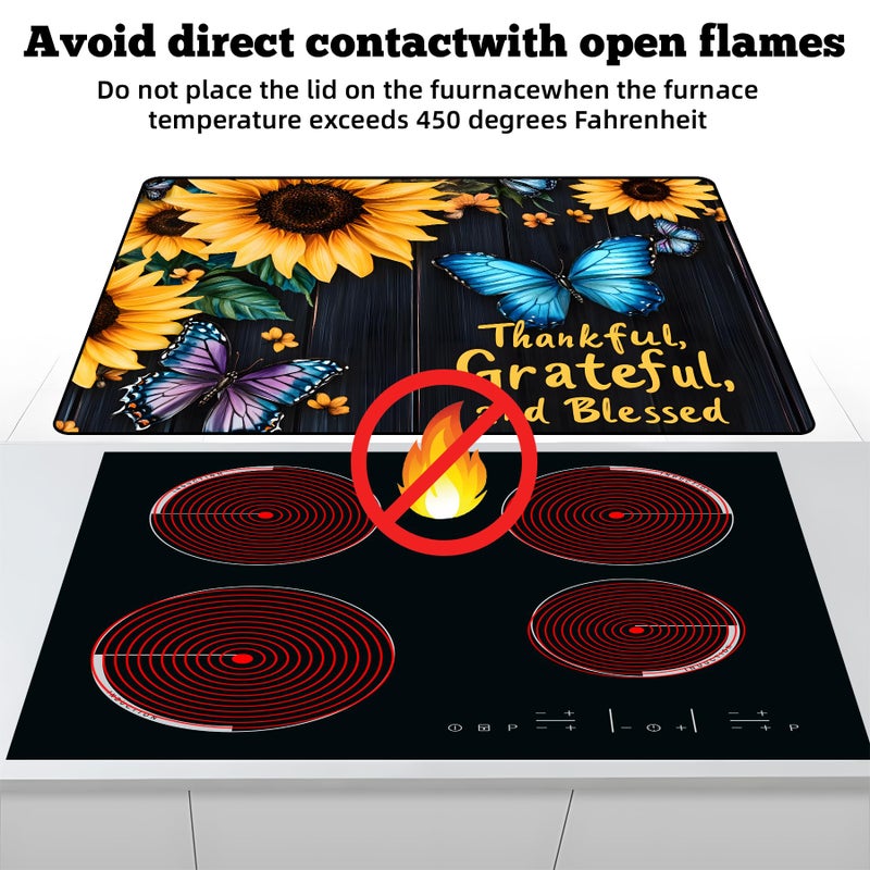 AOHMPT Multi-Design Stove Top Cover for Glass/Electric Stoves - 3-in-1 Heat-Resistant Protector Mat, Non-Slip Drying Rack 28"x20" (Sunflower-Butterfly, 28" L x 20" W) - Image 3