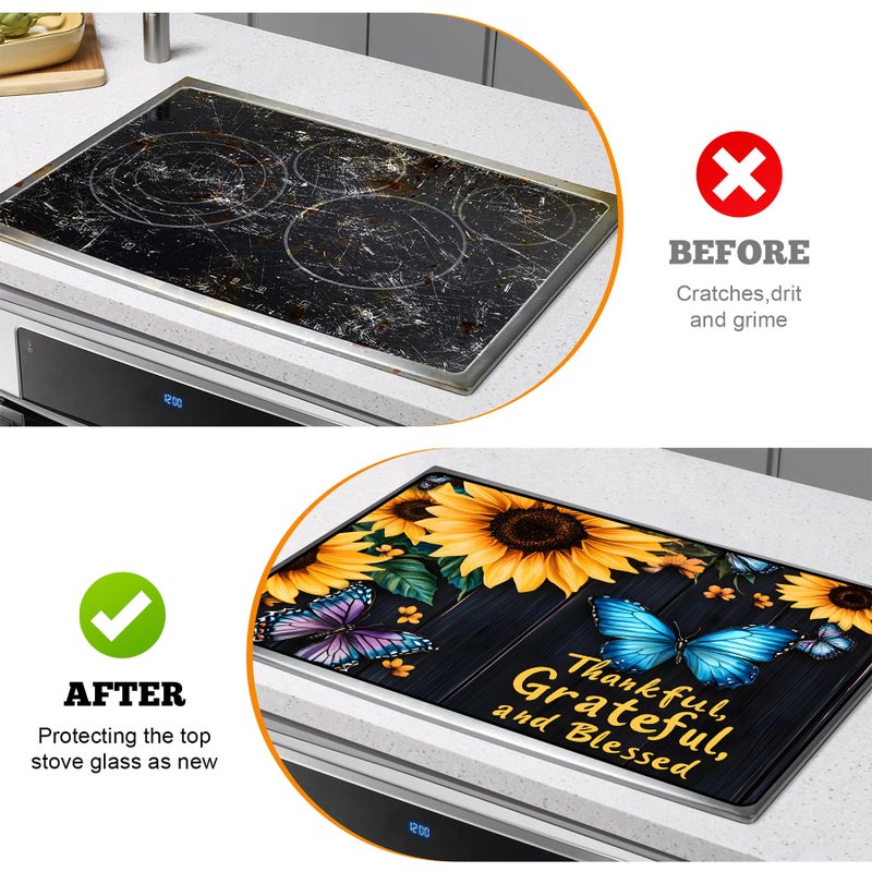 AOHMPT Multi-Design Stove Top Cover for Glass/Electric Stoves - 3-in-1 Heat-Resistant Protector Mat, Non-Slip Drying Rack 28"x20" (Sunflower-Butterfly, 28" L x 20" W) - Image 5