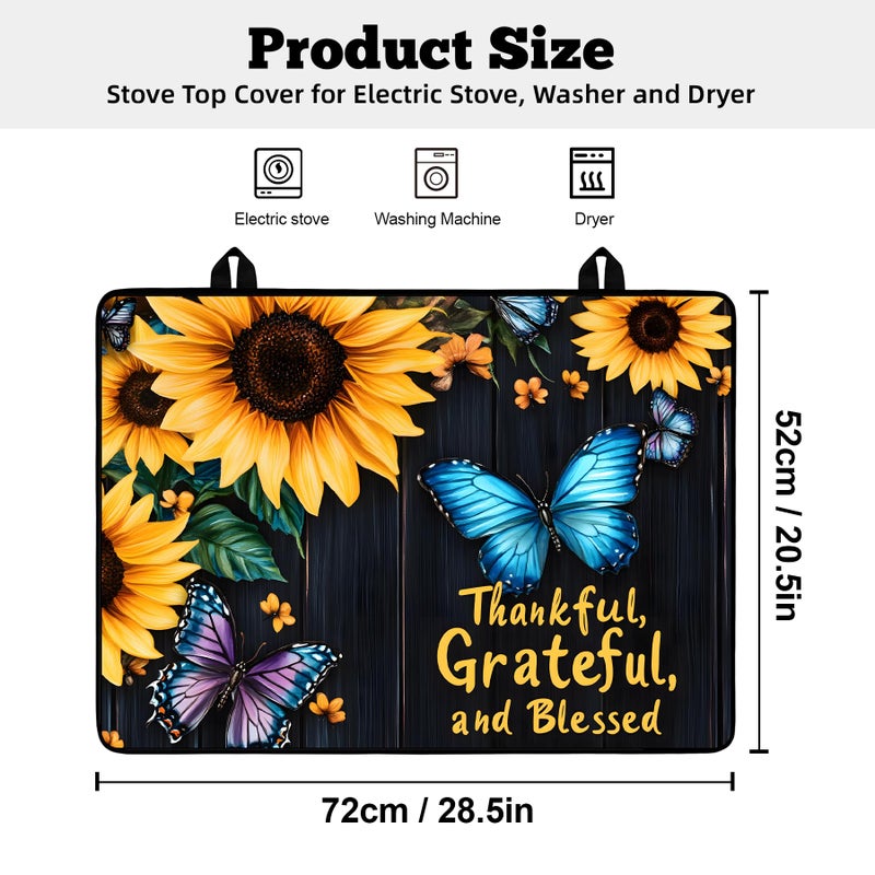 AOHMPT Multi-Design Stove Top Cover for Glass/Electric Stoves - 3-in-1 Heat-Resistant Protector Mat, Non-Slip Drying Rack 28"x20" (Sunflower-Butterfly, 28" L x 20" W) - Image 2