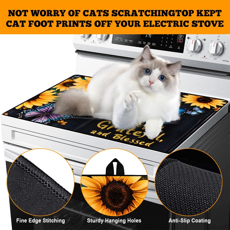 AOHMPT Multi-Design Stove Top Cover for Glass/Electric Stoves - 3-in-1 Heat-Resistant Protector Mat, Non-Slip Drying Rack 28"x20" (Sunflower-Butterfly, 28" L x 20" W) - Image 4