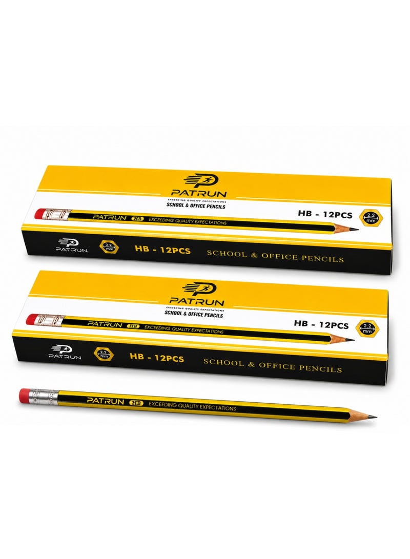 HB Pencil Set PATRUN 12 Pcs x 2 Boxes – School and Office Graphite Pencils, 2.2mm Lead, Break Resistant - Image 1