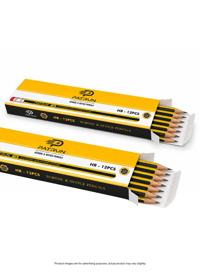 HB Pencil Set PATRUN 12 Pcs x 2 Boxes – School and Office Graphite Pencils, 2.2mm Lead, Break Resistant - Image 3