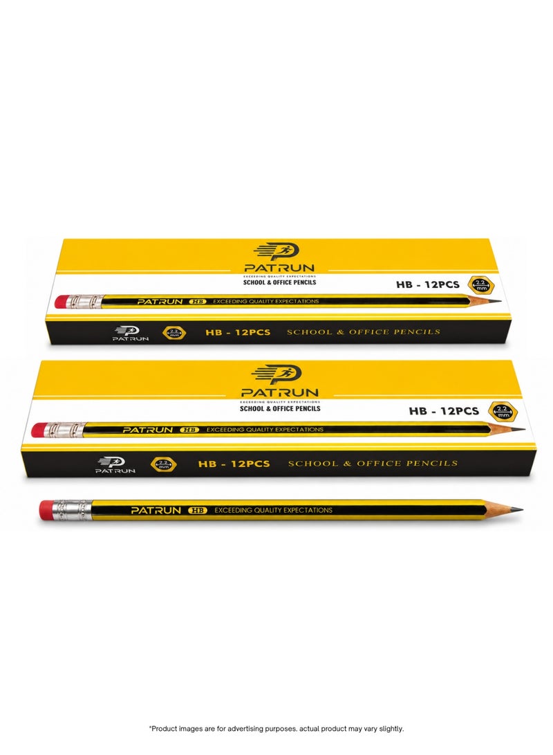 HB Pencil Set PATRUN 12 Pcs x 2 Boxes – School and Office Graphite Pencils, 2.2mm Lead, Break Resistant - Image 2