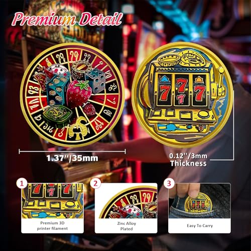 IELCJJ Unique Roulette Poker Card Guard Coin - 777 Slots Lucky Angel Numbers Protector Token - Good Luck Charms Double Sided Game Chip - Casino Las Vegas Accessories Souvenirs and Gifts for Men Women - Image 3