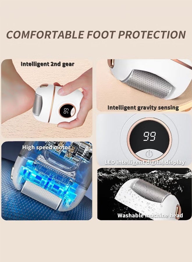 Automatic Callus  Foot File, Rechargeable Pedicure Tools for Feet, Electric Foot Callus Remover with 2 Roller Heads, Waterproof Foot File Perfect for Dead Hard Cracked Dry Skin,White - Image 3