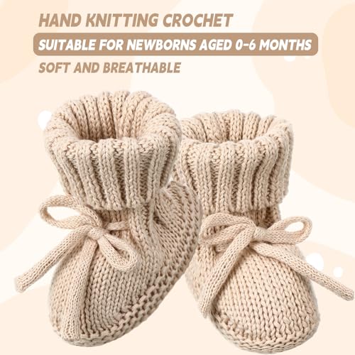 Evervibe 3 Pairs Knitted Baby Booties 0-6 Months Newborn Baby Shoes First Walkers Cozy Shoes for Infant Girl Boy(White, Green, Light Camel,Classic) - Image 2