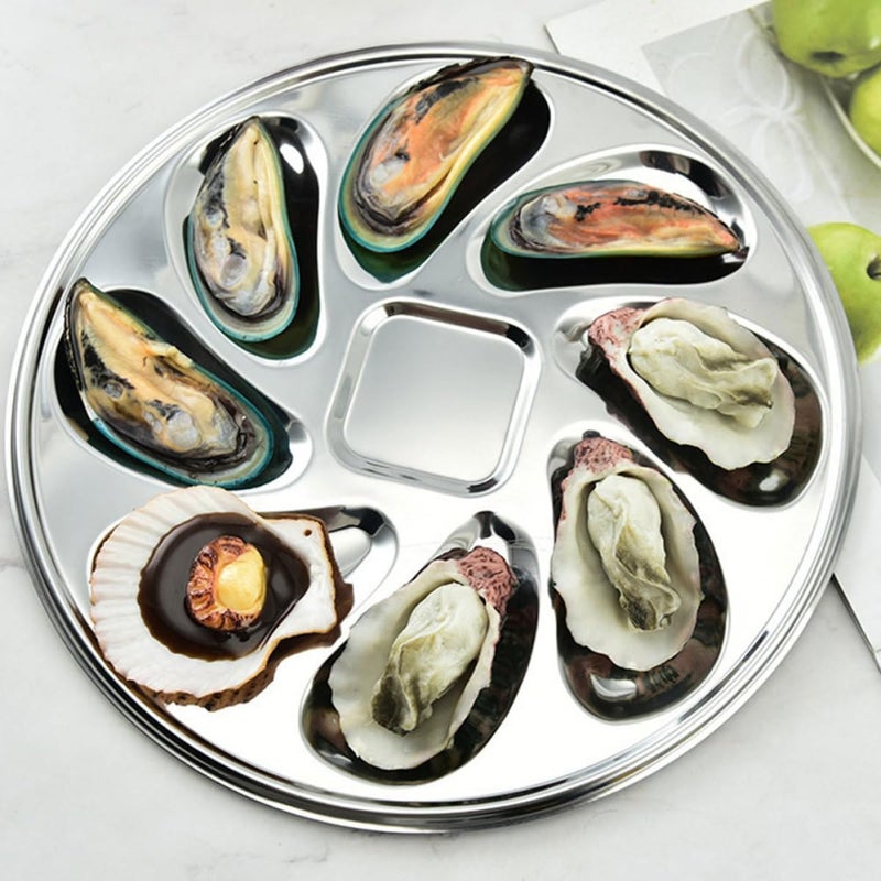 Stainless Steel Oyster Plate and Escargot Tongs Set, Seafood Serving Dinnerware Slots, Restaurant Grade Platter for Home and Restaurant Use - Image 5