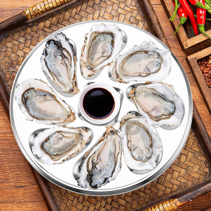 Stainless Steel Oyster Plate and Escargot Tongs Set, Seafood Serving Dinnerware Slots, Restaurant Grade Platter for Home and Restaurant Use - Image 4