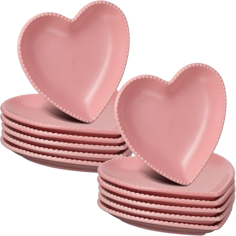 Meanplan 12 pcs Heart Shaped Plates Ceramic Salad 69 Inches Ceramic Graduation Plates Dinner Heart Shaped Serving Dish Dessert Elegant for Kitchen Steak SnacksPink - Image 1