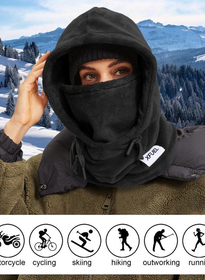 XFUEL Balaclava Ski Mask, Winter Thermal Hood Neck Warmer, Plush Lined, Windproof, Black, One size - Image 4