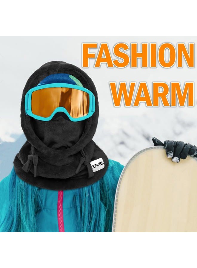 XFUEL Balaclava Ski Mask, Winter Thermal Hood Neck Warmer, Plush Lined, Windproof, Black, One size - Image 2
