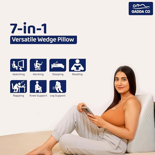 GADDA CO 7-in-1 Memory Foam Wedge Pillow | Cushion for Sleeping, Sitting & Acid Reflux Relief | High Resilience Orthopedic Foam | Leg Elevation, Pregnancy & GERD Support | White | Pack of 1 - Image 3
