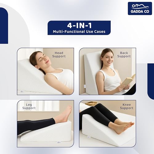GADDA CO 7-in-1 Memory Foam Wedge Pillow | Cushion for Sleeping, Sitting & Acid Reflux Relief | High Resilience Orthopedic Foam | Leg Elevation, Pregnancy & GERD Support | White | Pack of 1 - Image 5