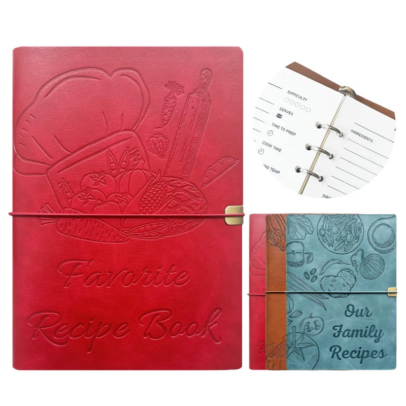leeveel Blank Recipe Book to Write in Your Own Recipes, 5.6 X 8.2 Recipe Ring Binder with PU Leather Cover, Recipe Journal with 160 Recipes (red) - Image 1