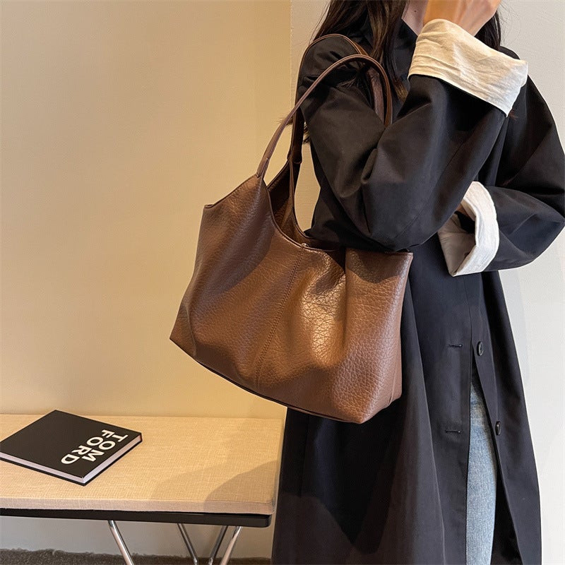 Korean Style Large-Capacity Bag For Women, Versatile Fashion Retro Shoulder Bag, Textured Class Commuting Bag - Image 4