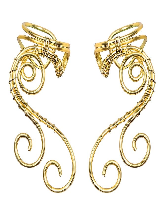 OwMell Handmade Ear Cuff Earrings, OwMell Elf Ear Cuffs No Piercing Hypoallergenic Simple Rolled Earrings Fantasy Costume for Party Wearing - Gold - Image 1