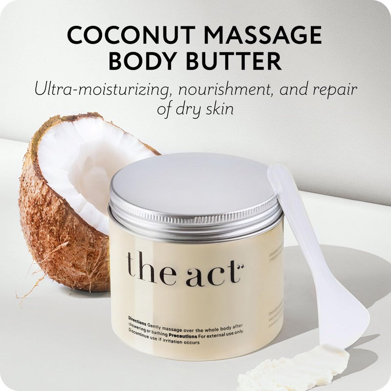 THE ACT Solid Coconut Body Butter â€“ Organic Vegan Moisturizer with Shea & Almond Oils â€“ Melts in Hands â€“ Massage Balm for Dry Skin â€“ Natural Skincare for Women & Men â€“ 6 oz with Spatula - Image 2
