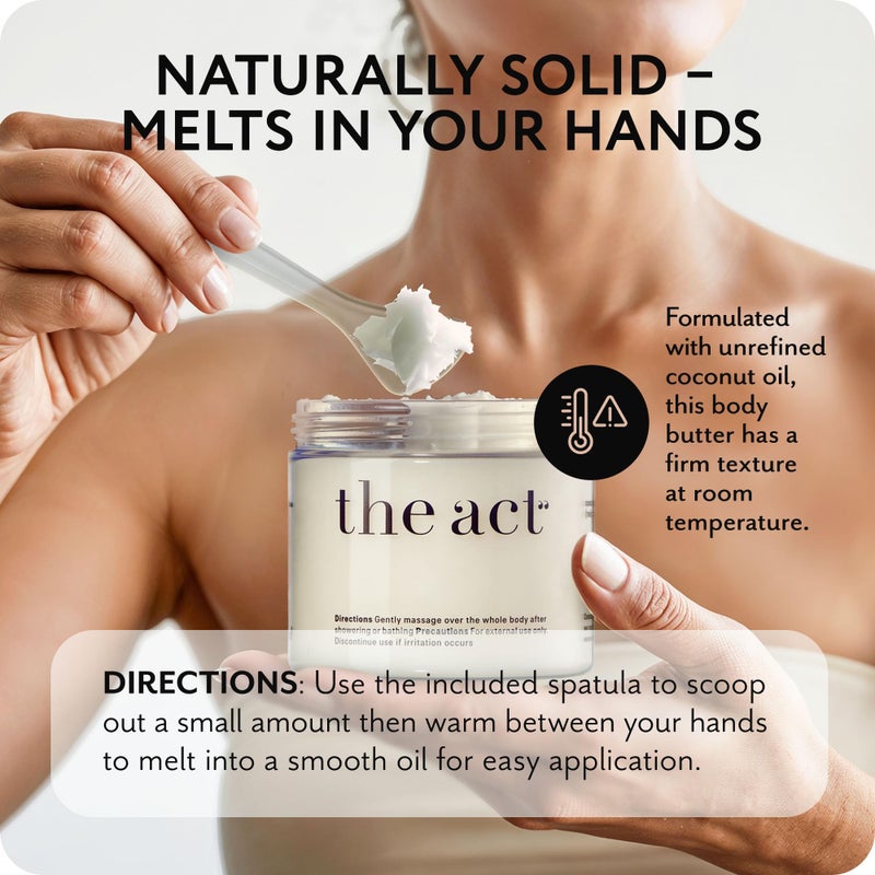 THE ACT Solid Coconut Body Butter â€“ Organic Vegan Moisturizer with Shea & Almond Oils â€“ Melts in Hands â€“ Massage Balm for Dry Skin â€“ Natural Skincare for Women & Men â€“ 6 oz with Spatula - Image 4