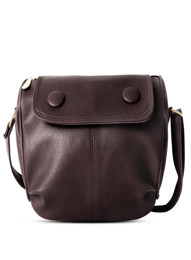 Nyfee Women's Sling Bag with Detachable Coin Pouch, Adjustable Belt, Multiple Compartments, Polyester Lining (Dark Brown) - Image 1