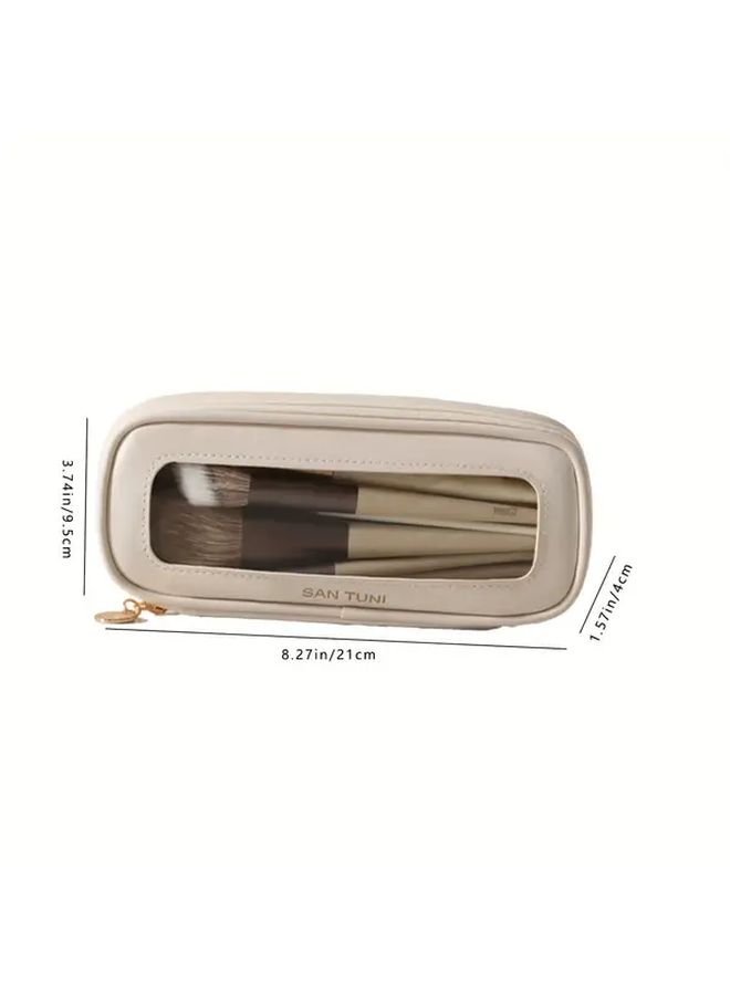White Large Capacity Cosmetic Brush Organizer Travel Case With Multiple Compartments - Image 4
