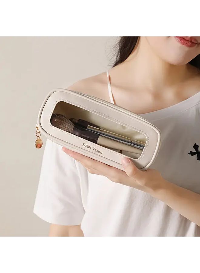 White Large Capacity Cosmetic Brush Organizer Travel Case With Multiple Compartments - Image 3