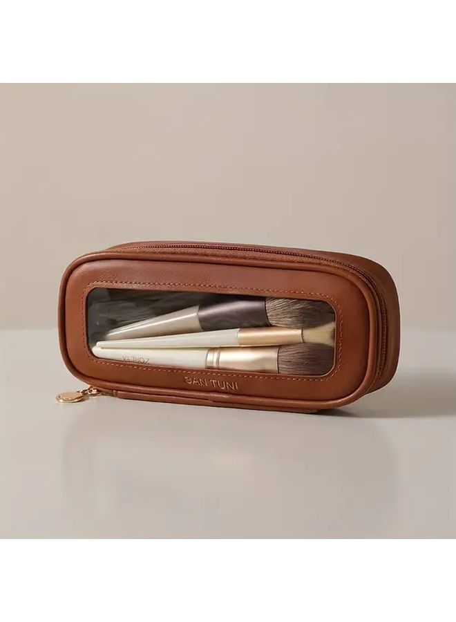 White Large Capacity Cosmetic Brush Organizer Travel Case With Multiple Compartments - Image 2