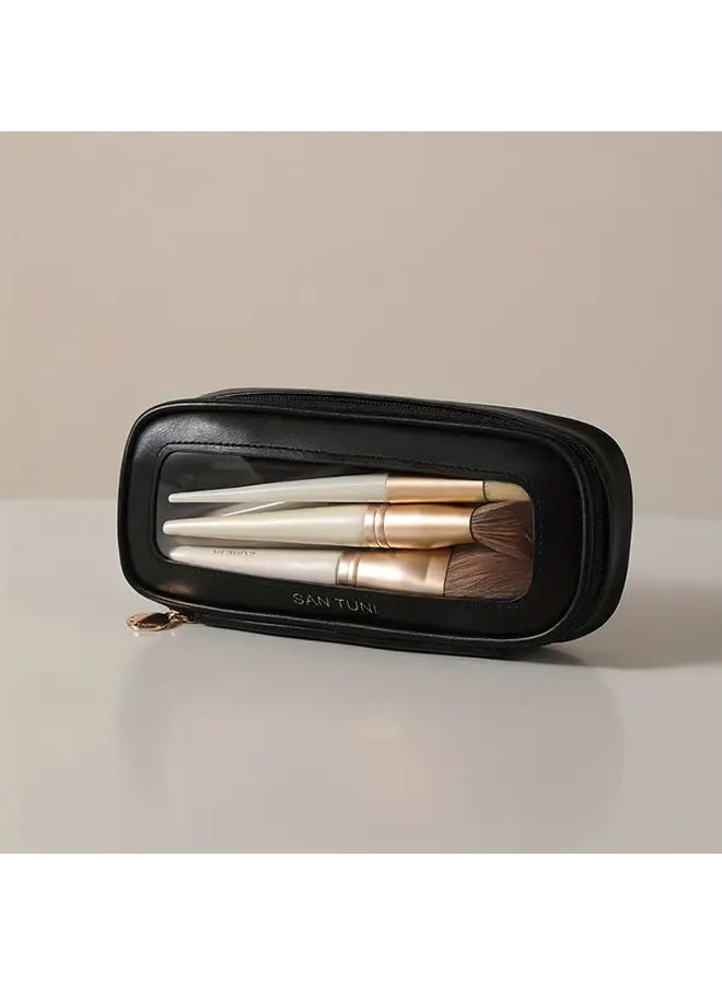 White Large Capacity Cosmetic Brush Organizer Travel Case With Multiple Compartments - Image 5