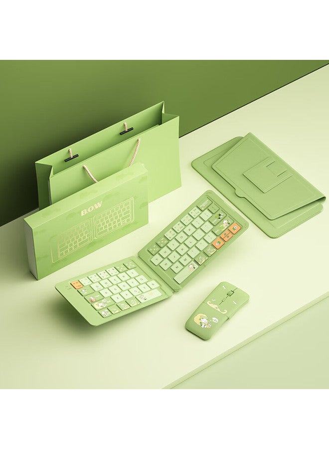 B.O.W Hasee Hb399 Tri-Fold Wireless Bluetooth Keyboard Mouse Combo Universal For Phone Ipad Tablet Pc Silent Office Bestie Couple Gift Milk Tea Color - Image 2