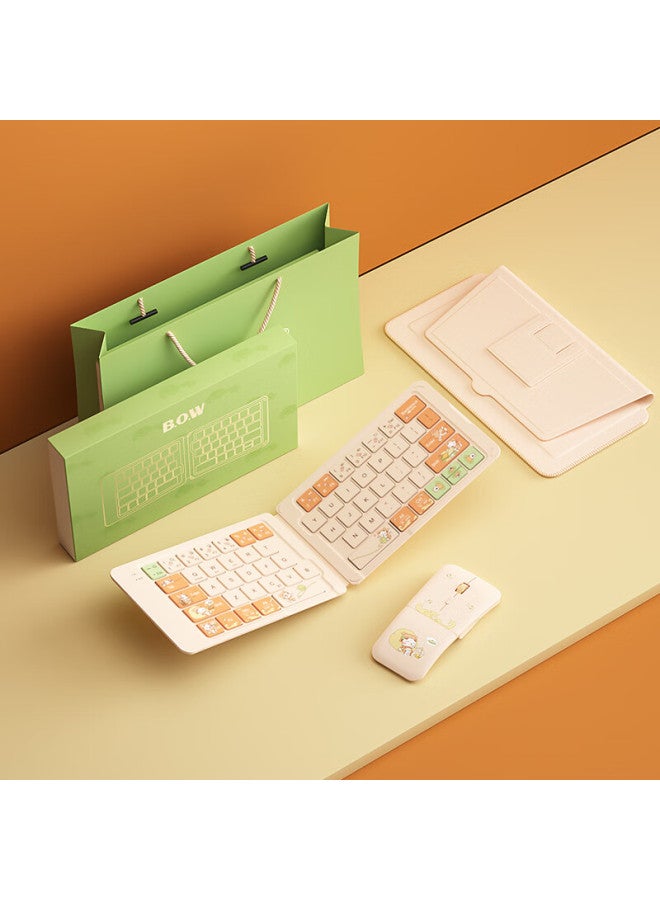 B.O.W Hasee Hb399 Tri-Fold Wireless Bluetooth Keyboard Mouse Combo Universal For Phone Ipad Tablet Pc Silent Office Bestie Couple Gift Milk Tea Color - Image 1