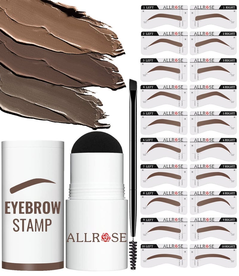 ALLROSE Eyebrow Stamp Stencil Kit  Eye Brow Stamping Kit One Step Brow Stamp Kit 20 Brow Stencils and Stamp Kit Waterproof Perfect Eyebrow Kit Easy to Use Auburn
