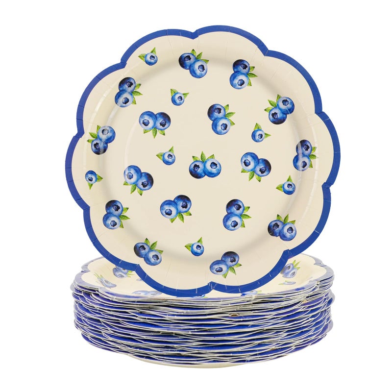 BOKFJBP 50pcs Blueberry Scalloped Paper Plates-7Inch Disposable Dinner Dessert Plates Blueberry Baby Shower Decorations Tableware Fruit Birthday Party Plates for Picnic Birthday Party Supplies - Image 1