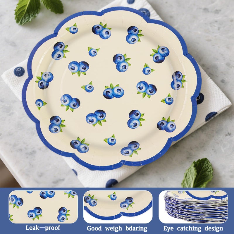 BOKFJBP 50pcs Blueberry Scalloped Paper Plates-7Inch Disposable Dinner Dessert Plates Blueberry Baby Shower Decorations Tableware Fruit Birthday Party Plates for Picnic Birthday Party Supplies - Image 3