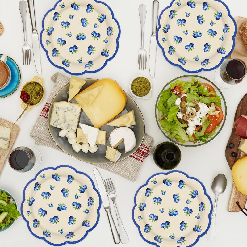 BOKFJBP 50pcs Blueberry Scalloped Paper Plates-7Inch Disposable Dinner Dessert Plates Blueberry Baby Shower Decorations Tableware Fruit Birthday Party Plates for Picnic Birthday Party Supplies - Image 5