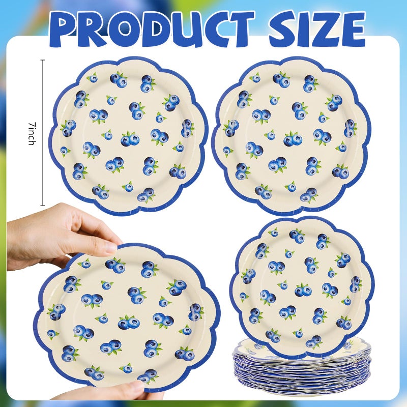 BOKFJBP 50pcs Blueberry Scalloped Paper Plates-7Inch Disposable Dinner Dessert Plates Blueberry Baby Shower Decorations Tableware Fruit Birthday Party Plates for Picnic Birthday Party Supplies - Image 2