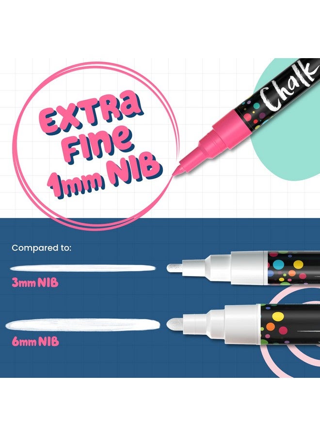 Chalkola Extra Fine Tip Chalk Markers (1Mm, 10 Pack) - Wet Erase Markers Fine Point For Blackboard, Windows, Bistro, Neon Chalkboard Markers Pens - Thin Liquid Chalk Markers Erasable - Image 3