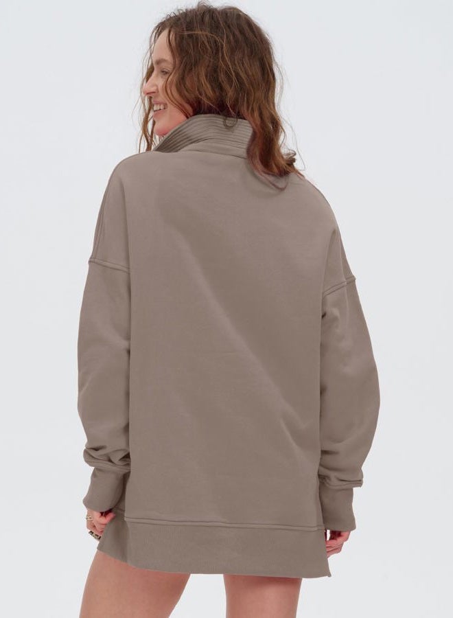 Locachy Womens Casual Oversized Sweatshirt Long Sleeve Button Henley Neck Pullover Tops Fashion Outfits Clothes, Coffee Grey, L - Image 4