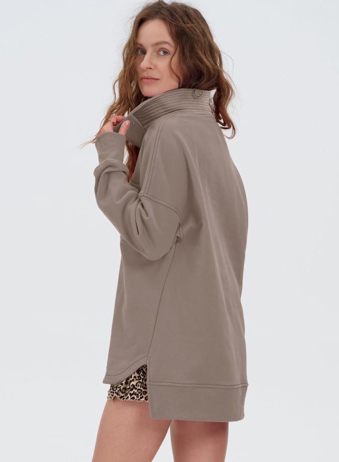 Locachy Womens Casual Oversized Sweatshirt Long Sleeve Button Henley Neck Pullover Tops Fashion Outfits Clothes, Coffee Grey, L - Image 2