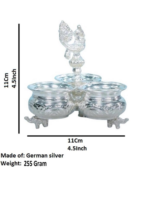Sigaram Metal German Silver 3 Cup Panchwala with Peacock Hand for Home Temple Pooja Decor K2579 , 11 x 11 x 14 Centimeters - Image 4