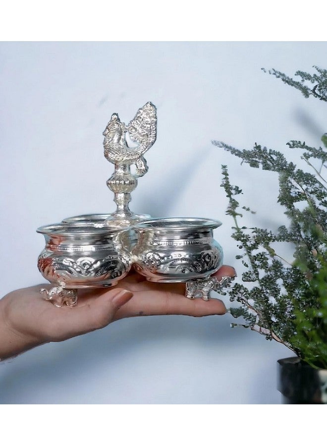 Sigaram Metal German Silver 3 Cup Panchwala with Peacock Hand for Home Temple Pooja Decor K2579 , 11 x 11 x 14 Centimeters - Image 3