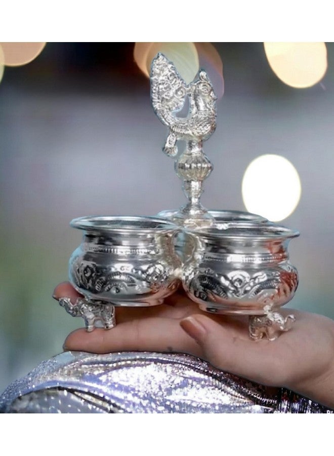 Sigaram Metal German Silver 3 Cup Panchwala with Peacock Hand for Home Temple Pooja Decor K2579 , 11 x 11 x 14 Centimeters - Image 1