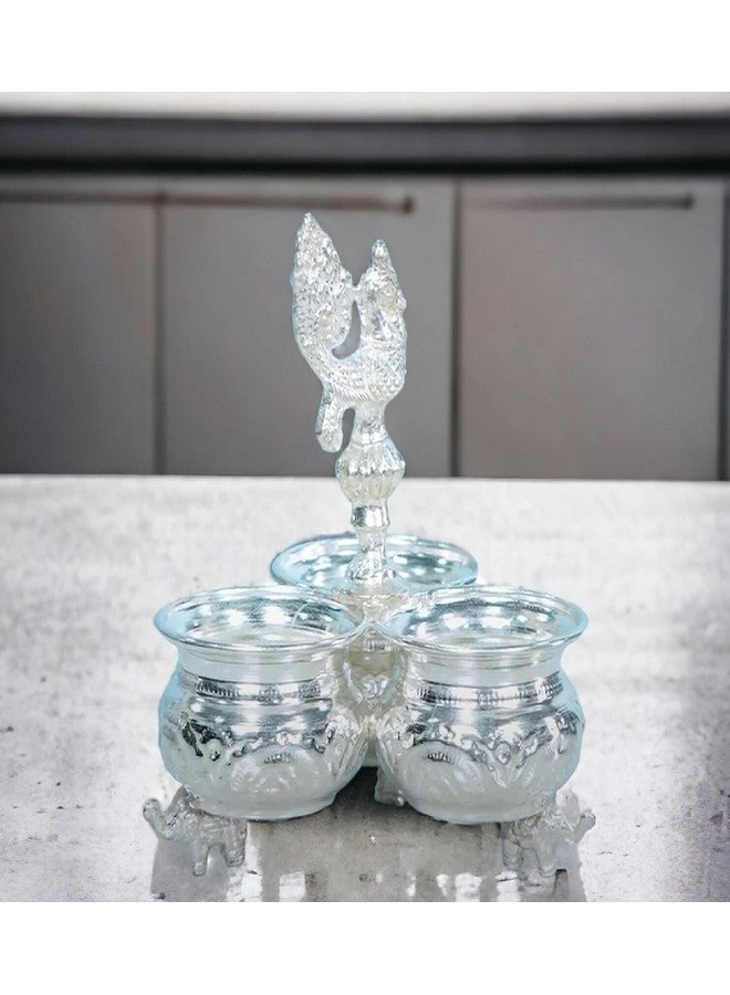 Sigaram Metal German Silver 3 Cup Panchwala with Peacock Hand for Home Temple Pooja Decor K2579 , 11 x 11 x 14 Centimeters - Image 5
