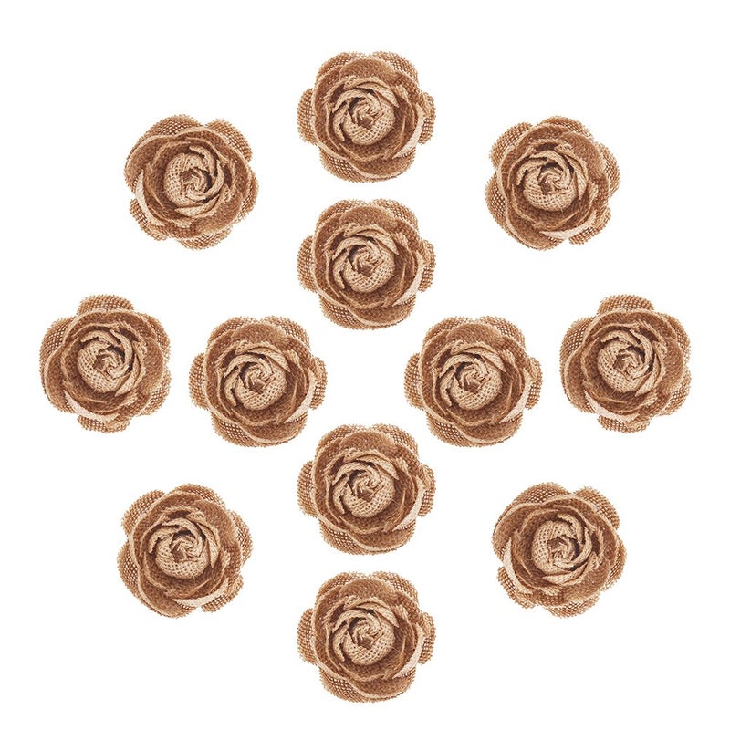 DECORA 12 Pieces Handmade Burlap Rose Flowers for Wedding Decoration DIY Craft Making