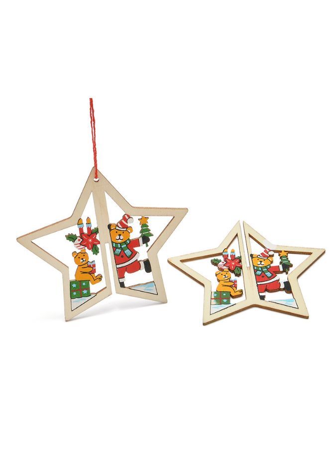 Christmas Tree Pendants Wooden Hollow 3D Ornaments for Party Decoration Star  - Image 2