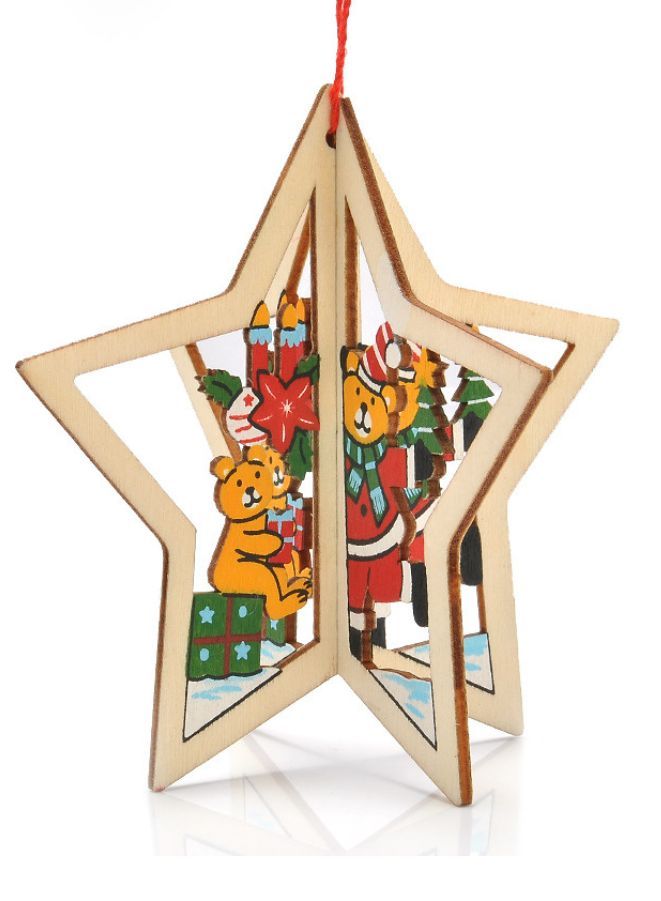 Christmas Tree Pendants Wooden Hollow 3D Ornaments for Party Decoration Star  - Image 1