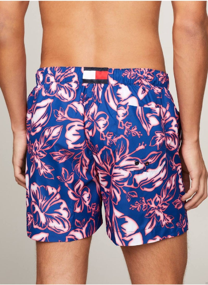 TOMMY HILFIGER Men's Print Drawstring Mid Length Swim Shorts - Polyester, Pink  - Image 4